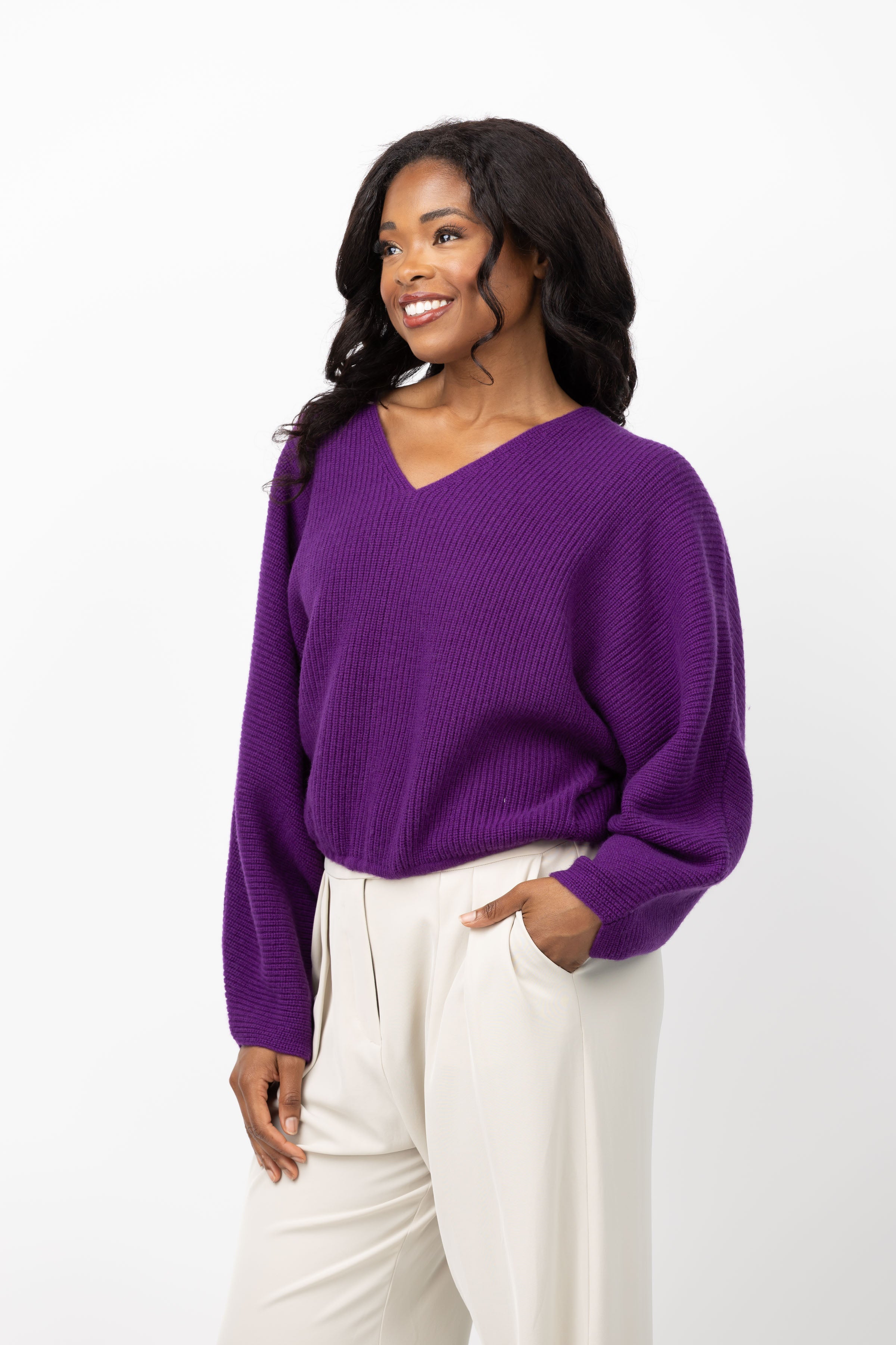 The Sei V-Neck Sweater in Eggplant