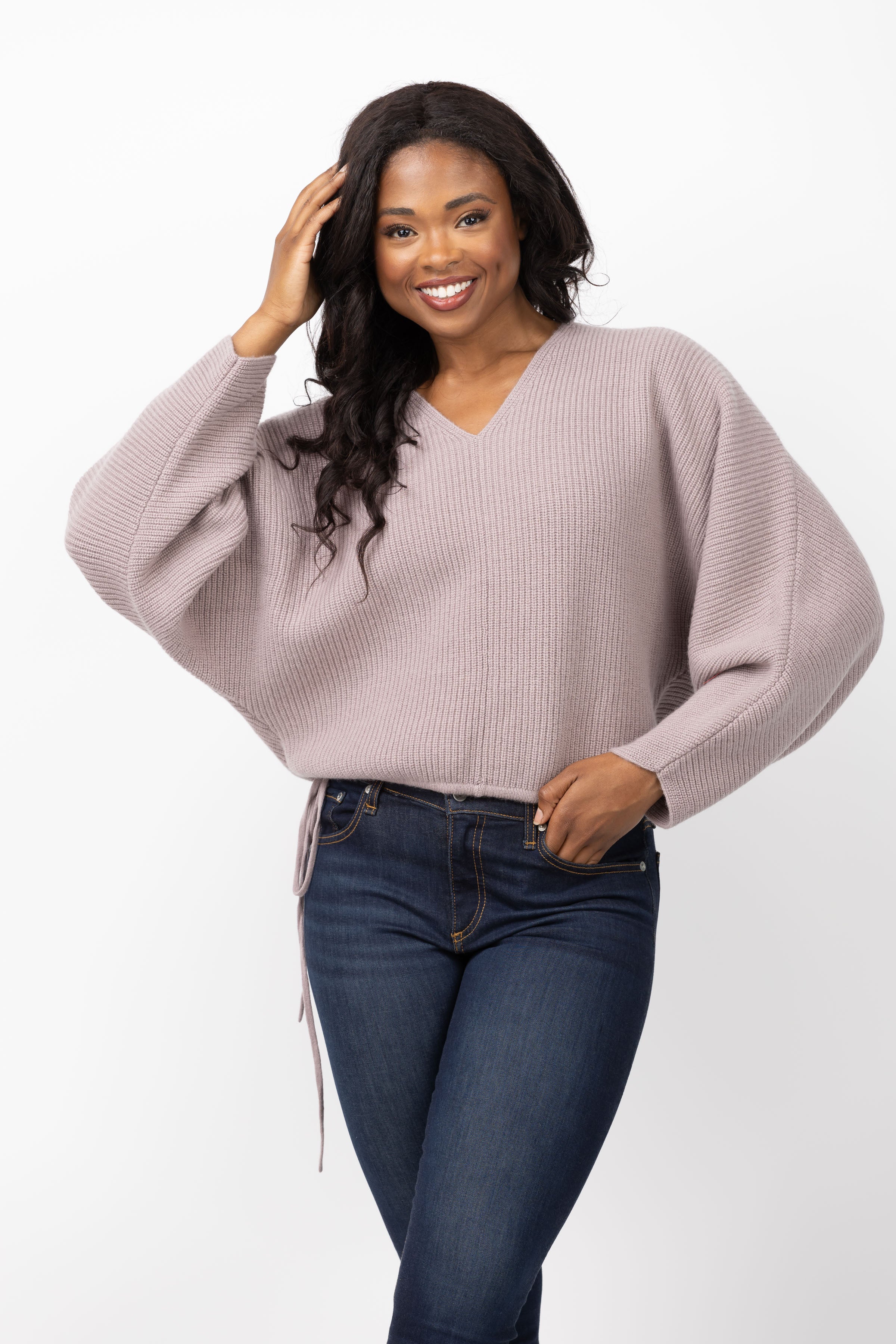 The Sei Oversized V-Neck Sweater in Pewter - Main Image