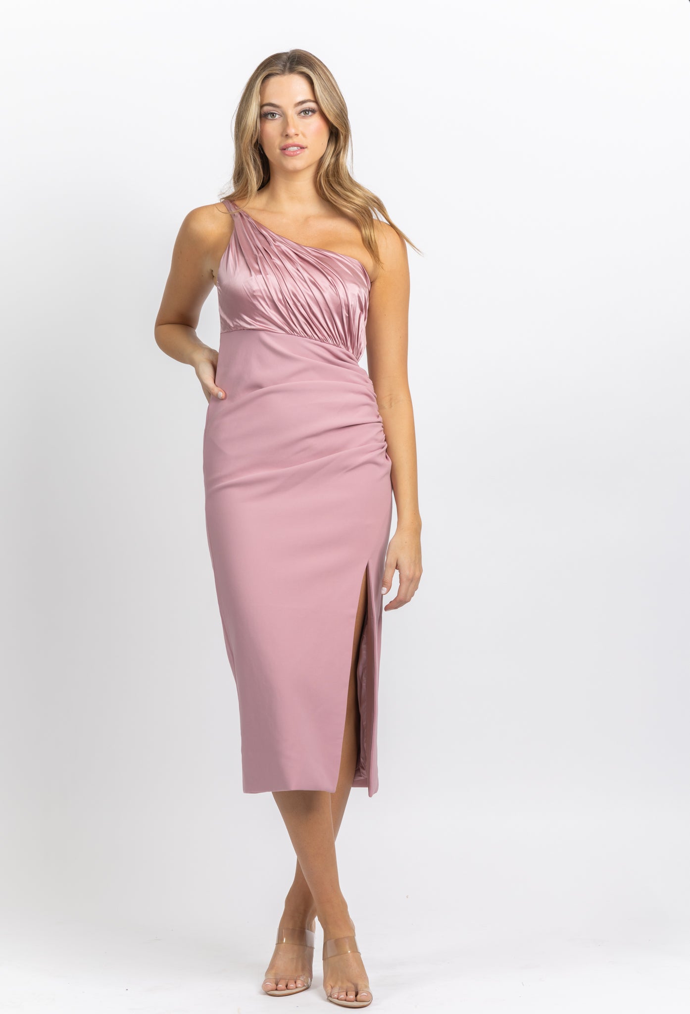 cinq a sept pink dress Cinq Ã Sept Trenton One-Shoulder Dress Pink Sand