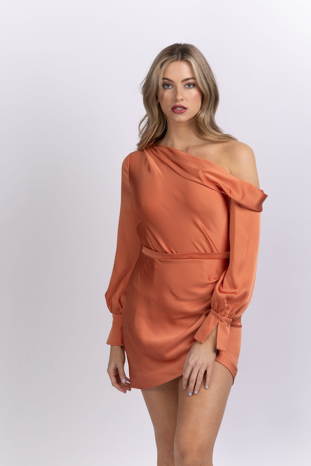 simkhai cameron long sleeve satin dress Simkhai Cameron Dress in Coral