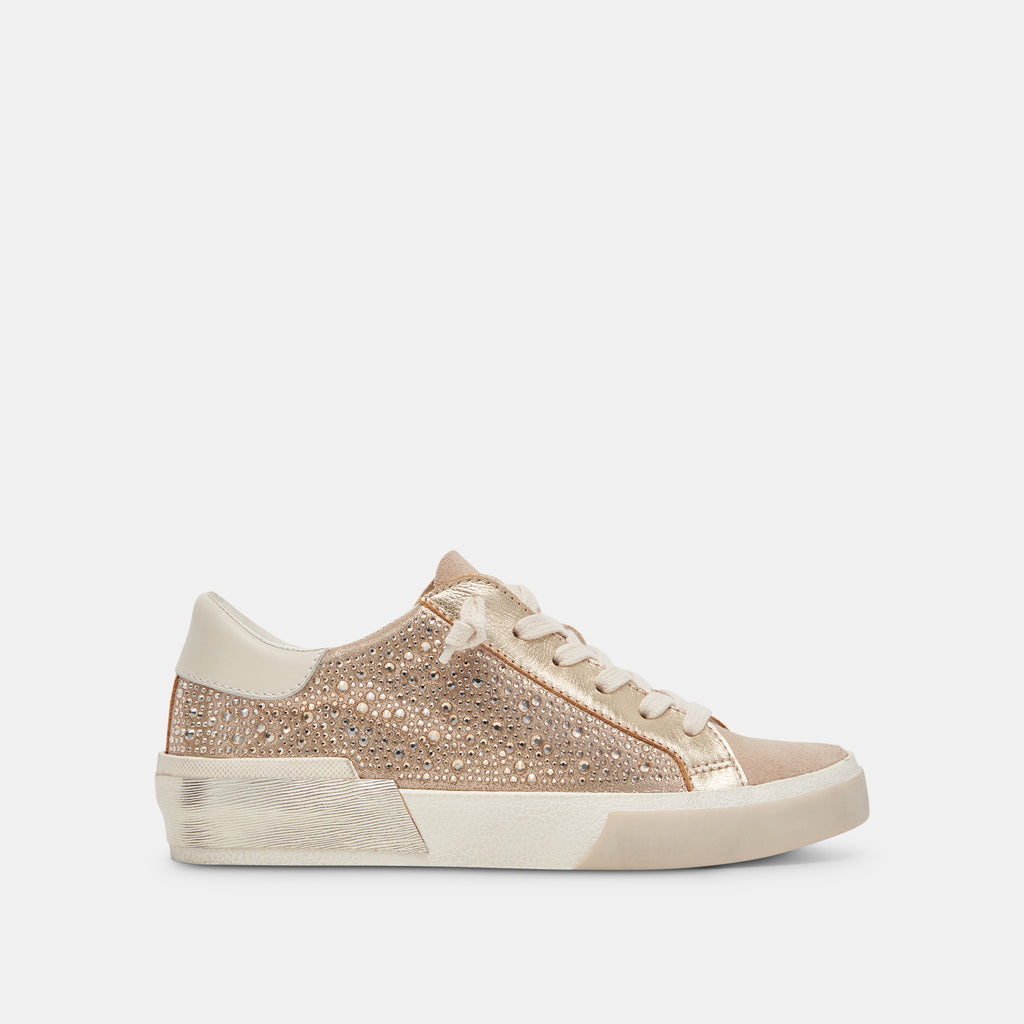 Dolce Vita Zina Crystal Gold Sneakers in Gold Suede