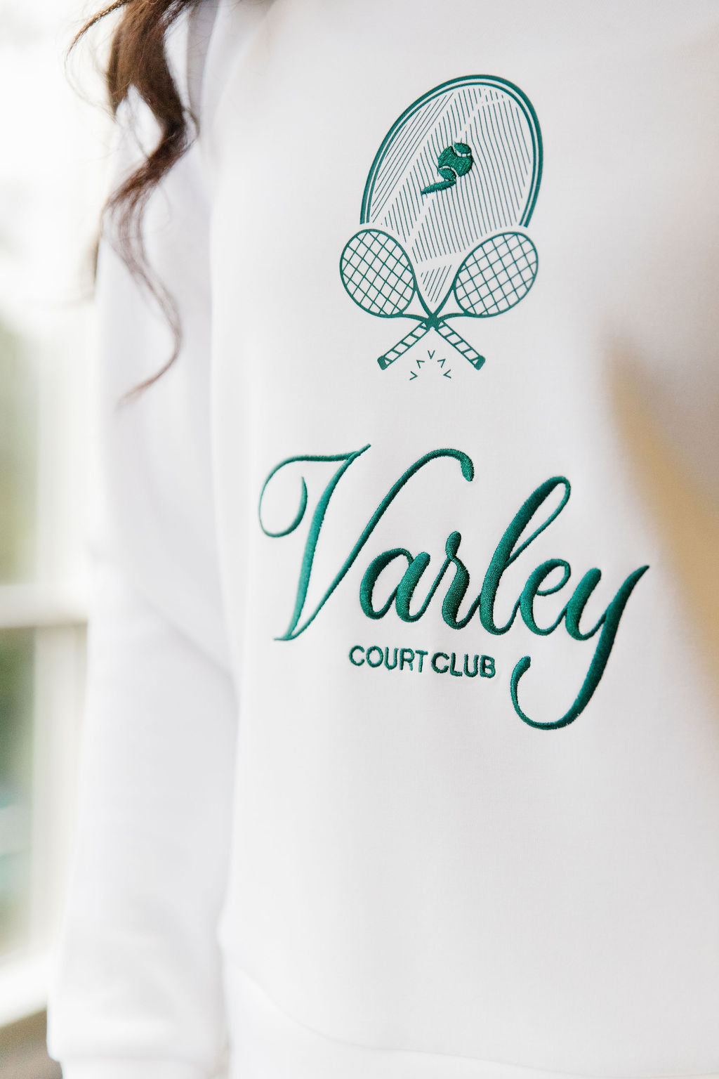 Varley Rasco Namesake Sweat in White / Forest