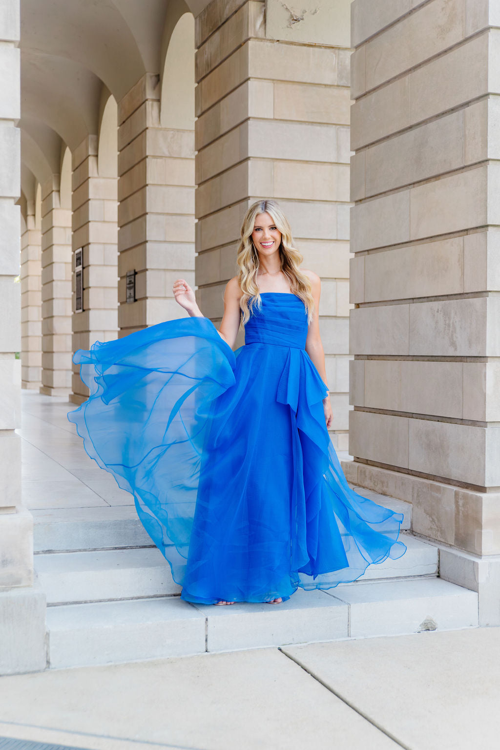 Teresa Strapless Draped Gown 2 / Cornflower Blue