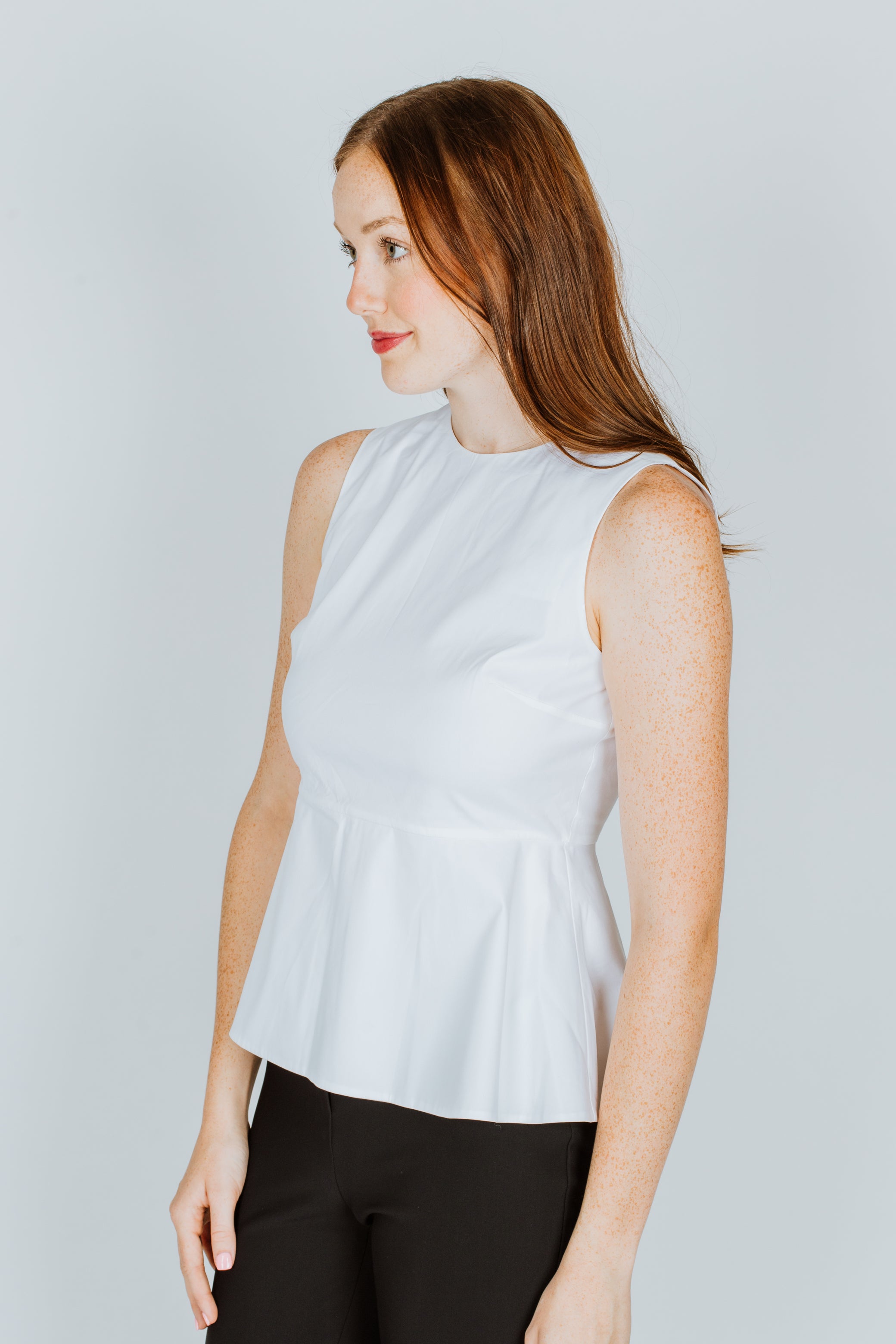 Theory Sleeveless Cotton-Blend Peplum Top