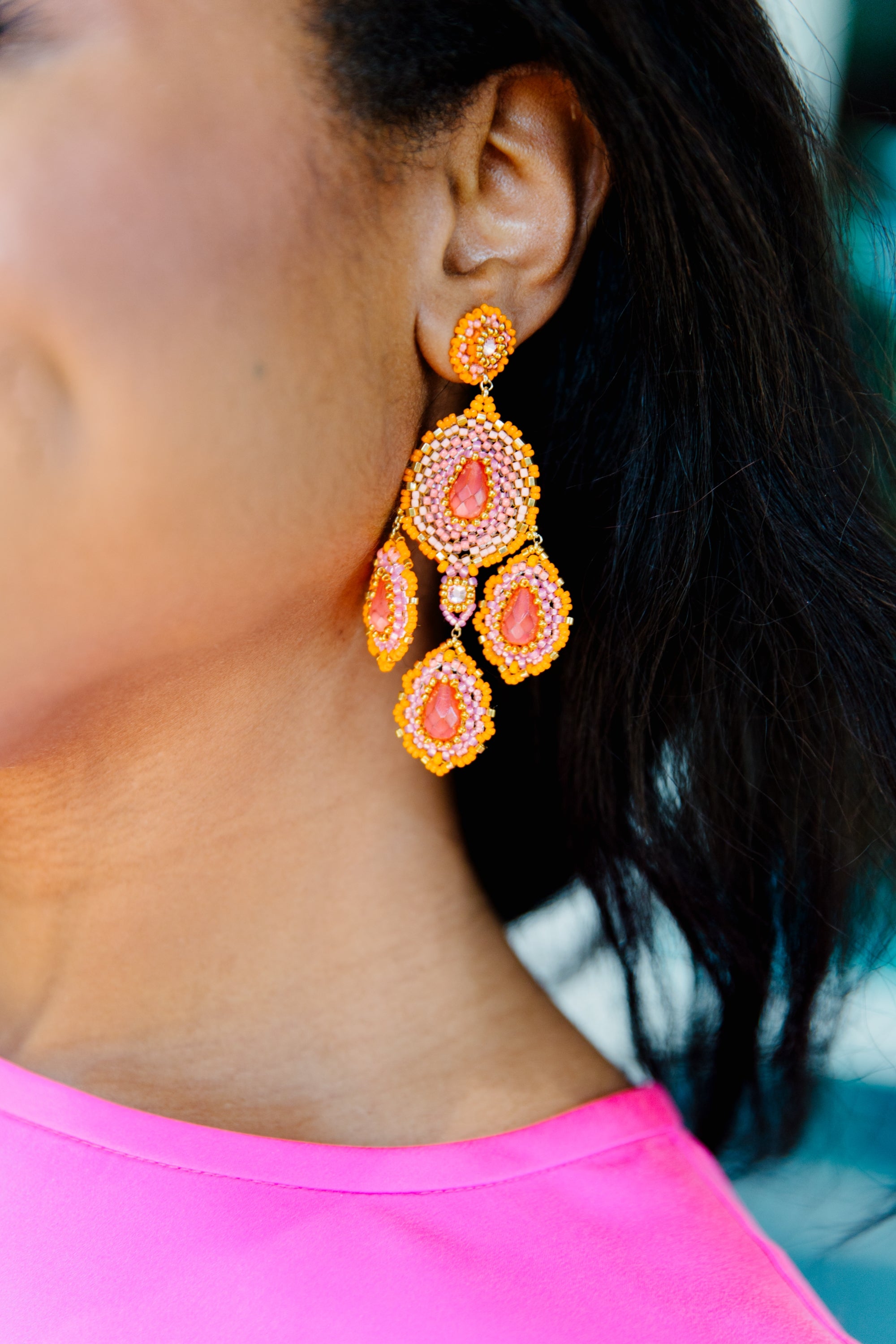Miguel Ases Earrings in Pink/Orange