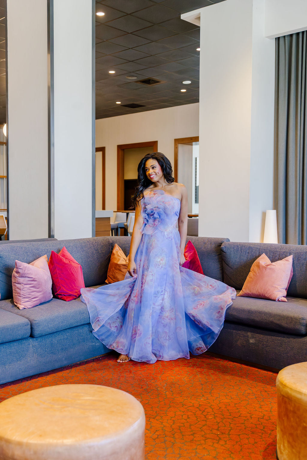 Theia Kimberly Straples Organza Gown in Pearl Roses