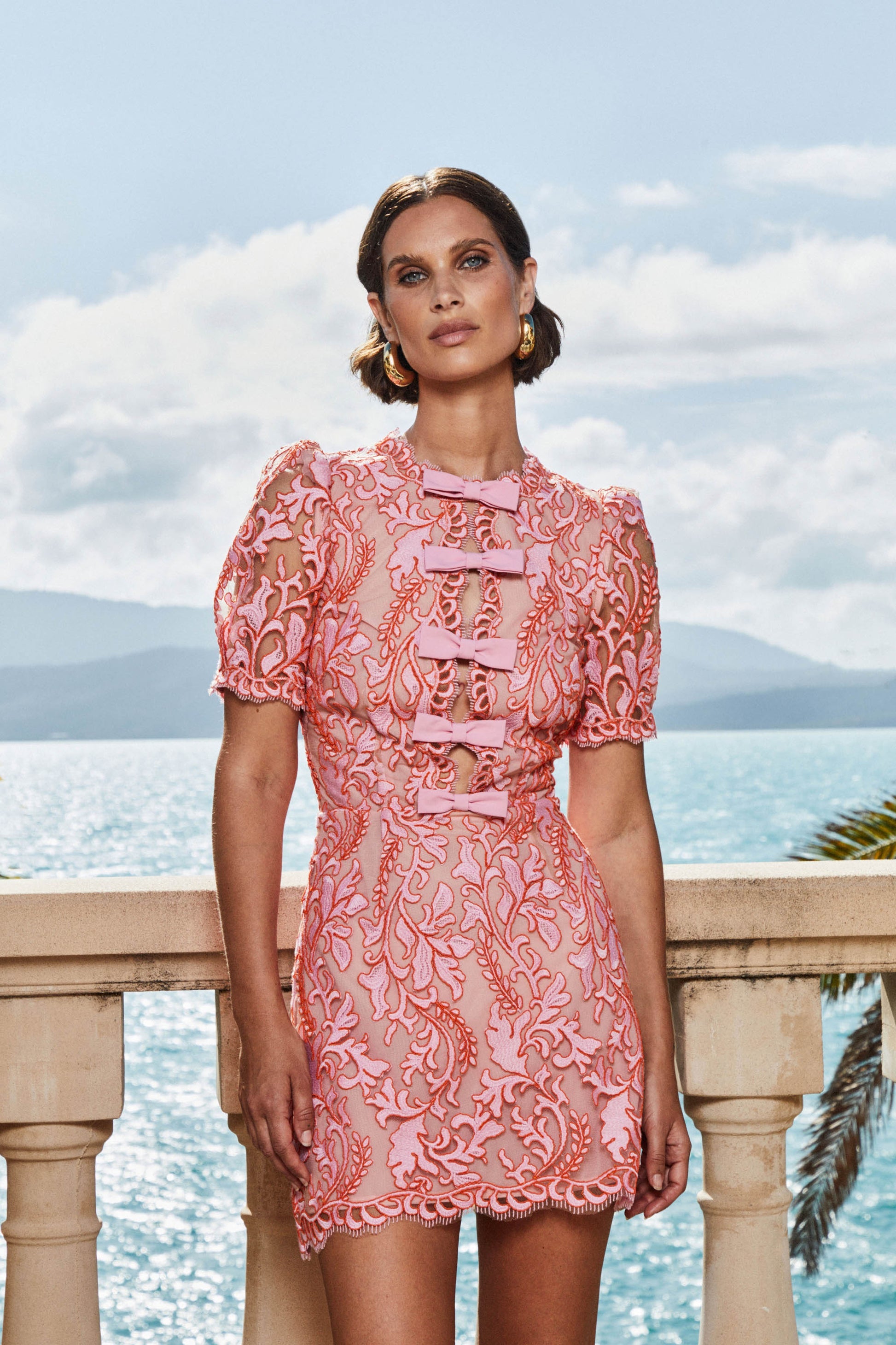 knee length dresses for ladies Rebecca Vallance Maribella Bow Dress in Pink