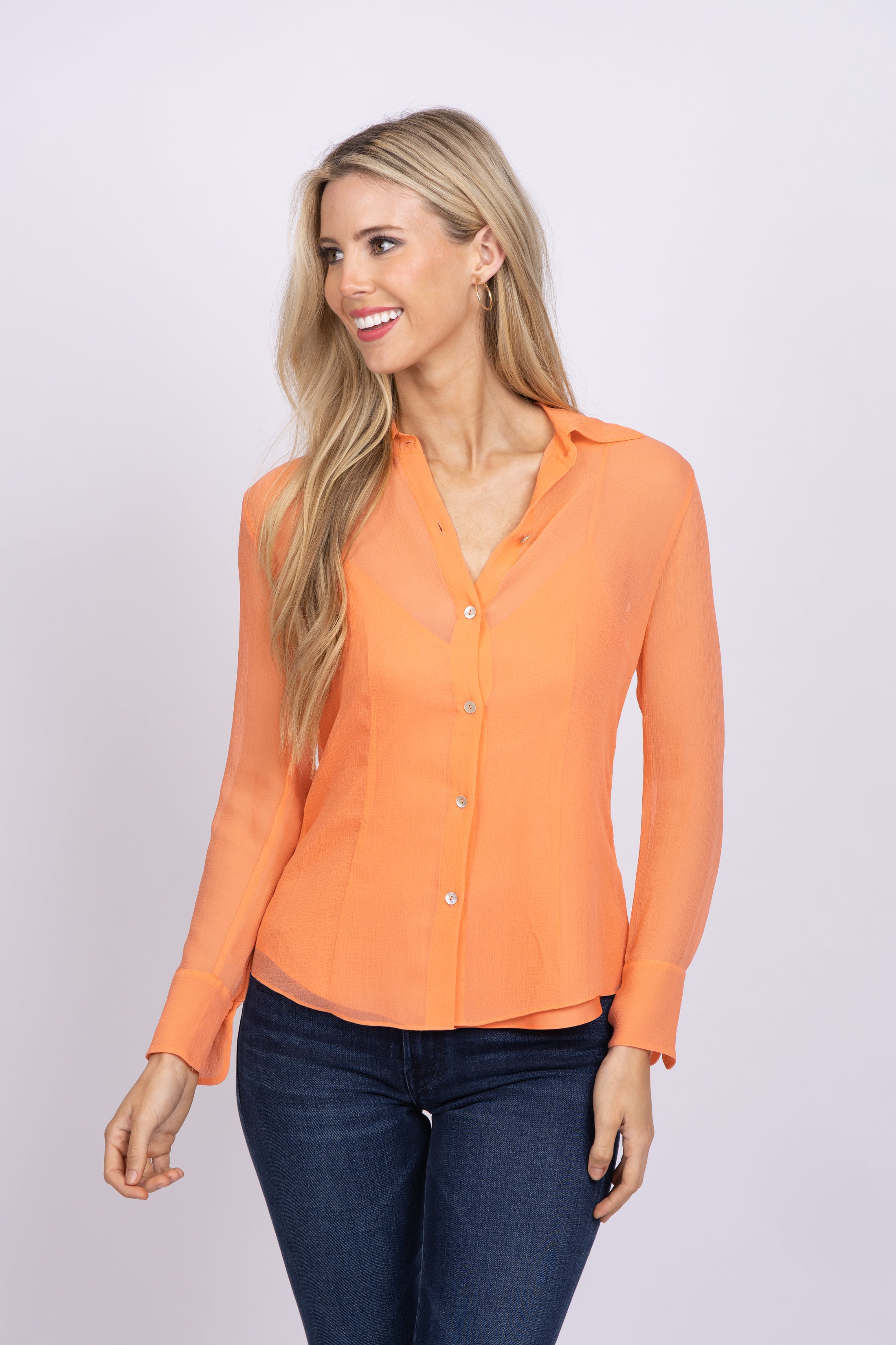 Vince Sheer Crinkled Silk Shirt