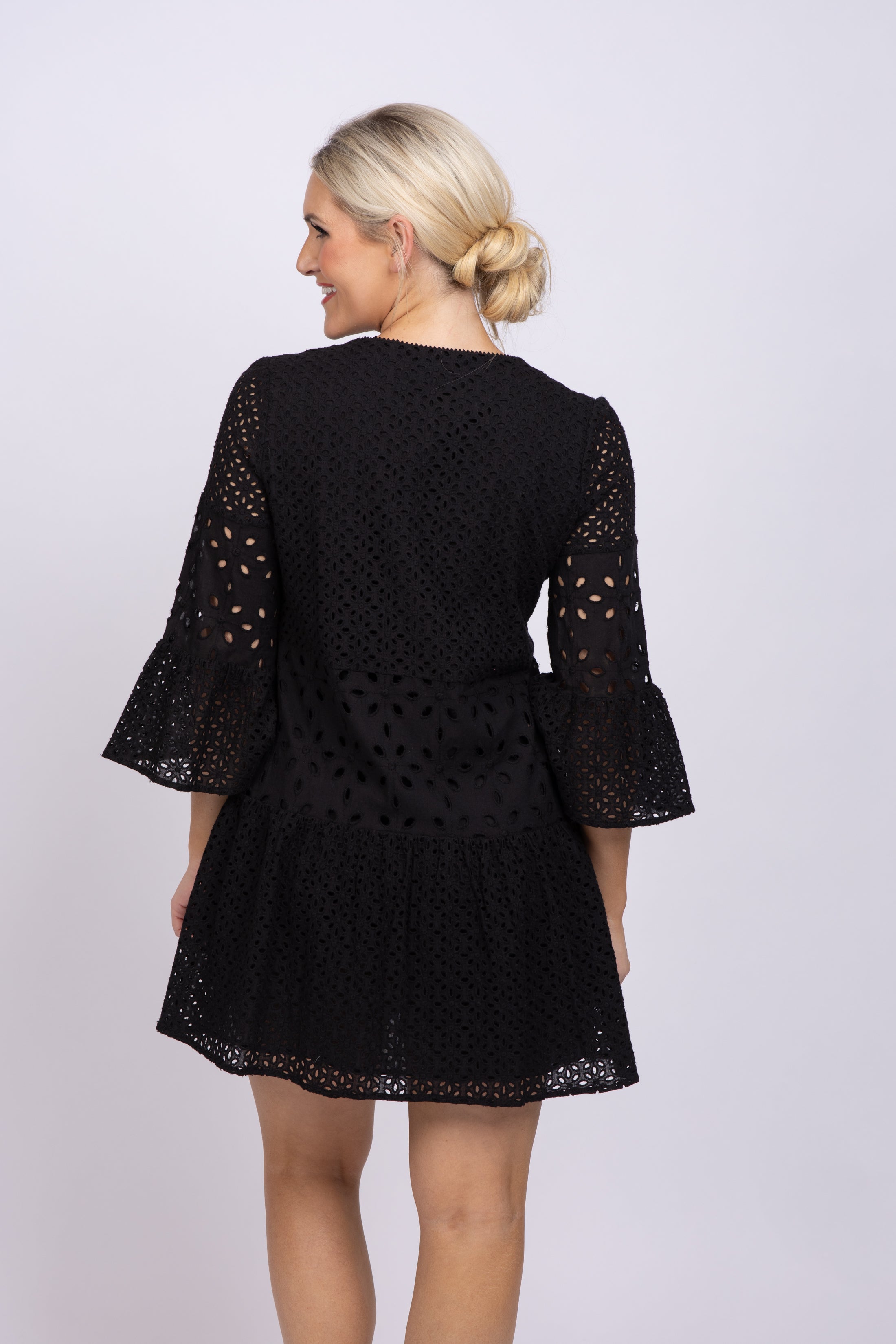 Tyler Boe Isla Eyelet Skimmer Dress in Black CoatTails