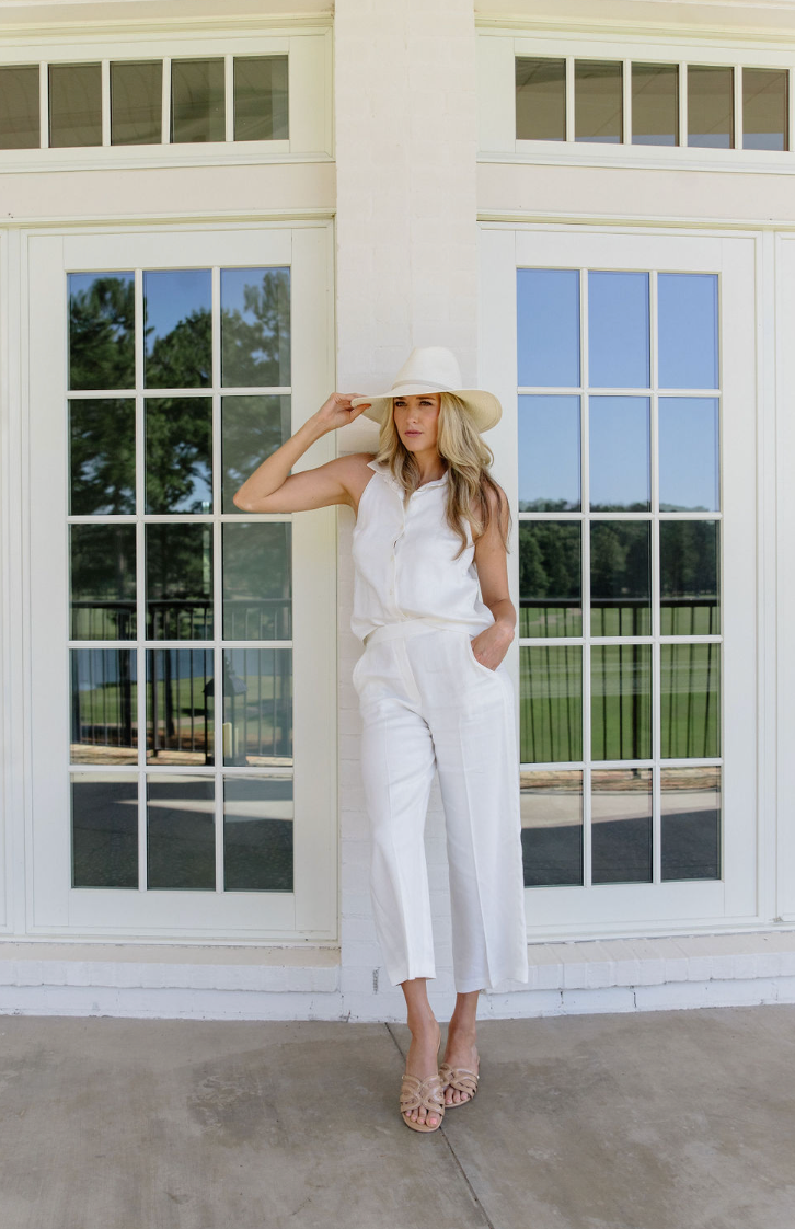 Theory Straight Pull-On Pant in Linen-Viscose Pants in Ivory Theory Straight Pull-On Pant in Linen-Viscose Pants in Ivory