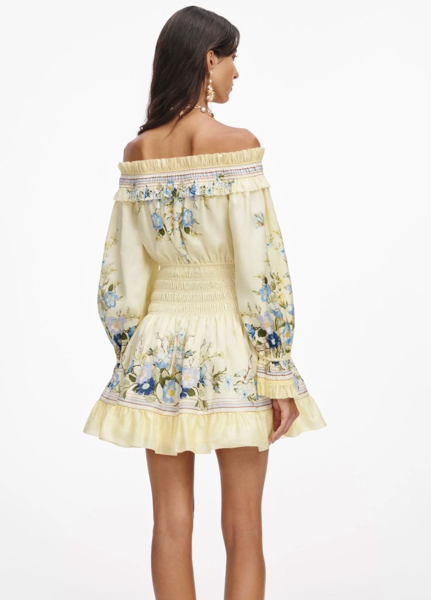 SELF-PORTRAIT Yellow Floral Organza Ruffle Mini Dress in Yellow SELF-PORTRAIT Yellow Floral Organza Ruffle Mini Dress in Yellow