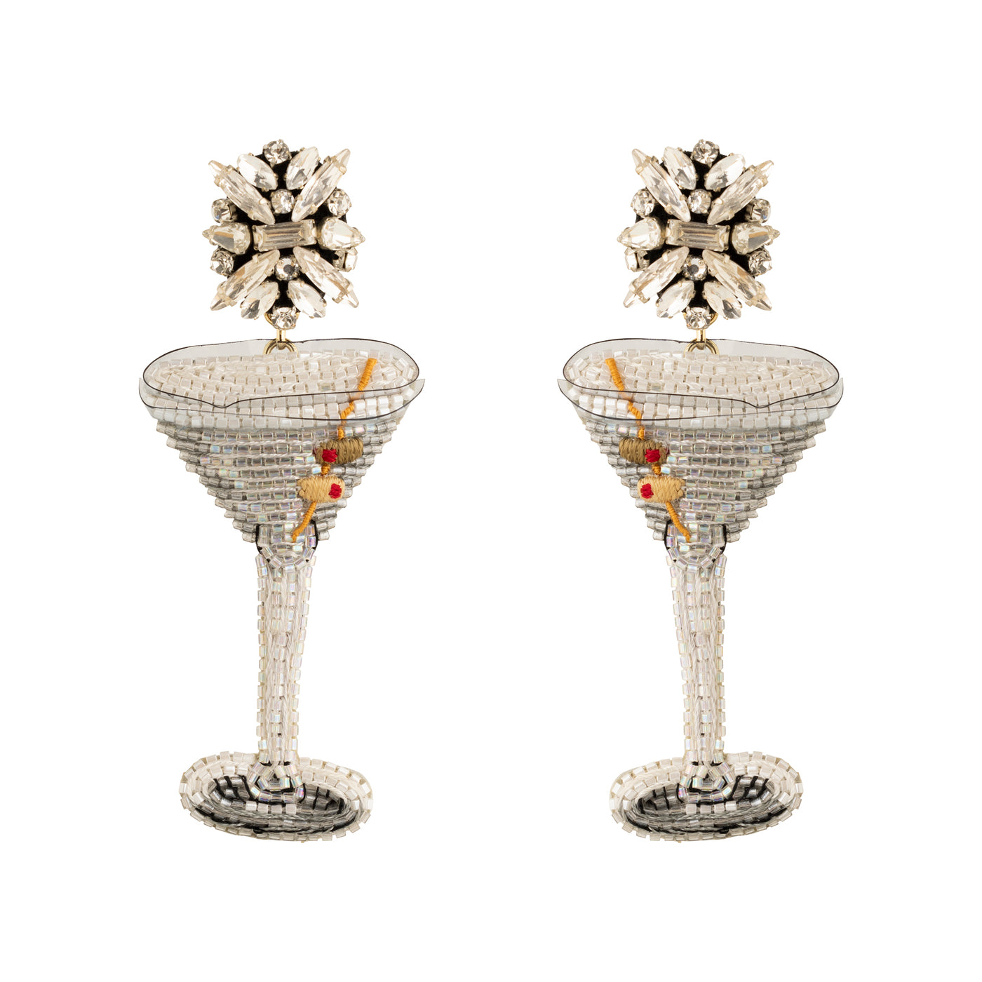 Mignonne Gavigan Silver and White Martini Glass Crystal Drop Earrings Mignonne Gavigan Espresso Martini Earrings in Multi main image 2