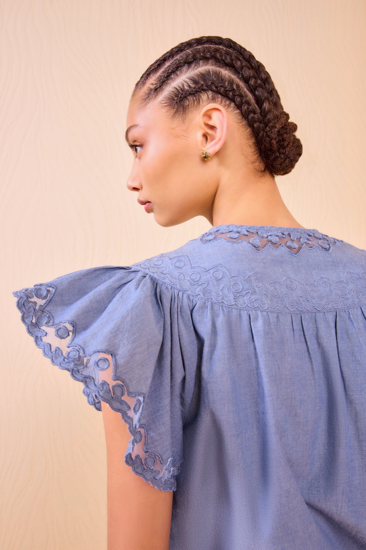 Ulla Johnson Effie Flutter Sleeve Top in Chambray