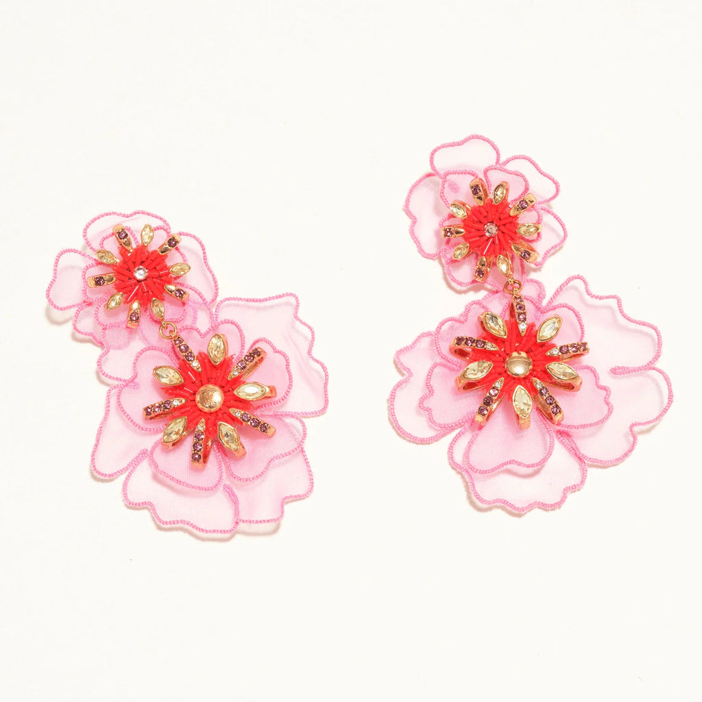 Zinnia Flower Diamond Stud Earrings Gold