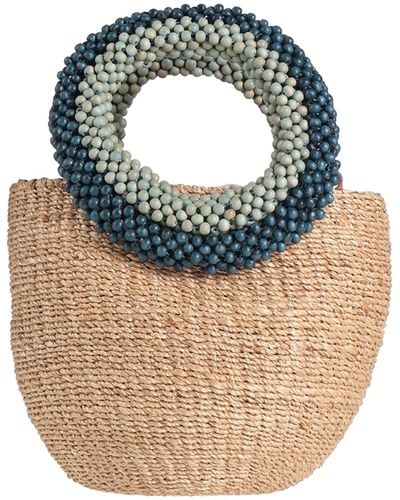 Aranaz Carmen Beaded Straw Handbag in Blue CoatTails