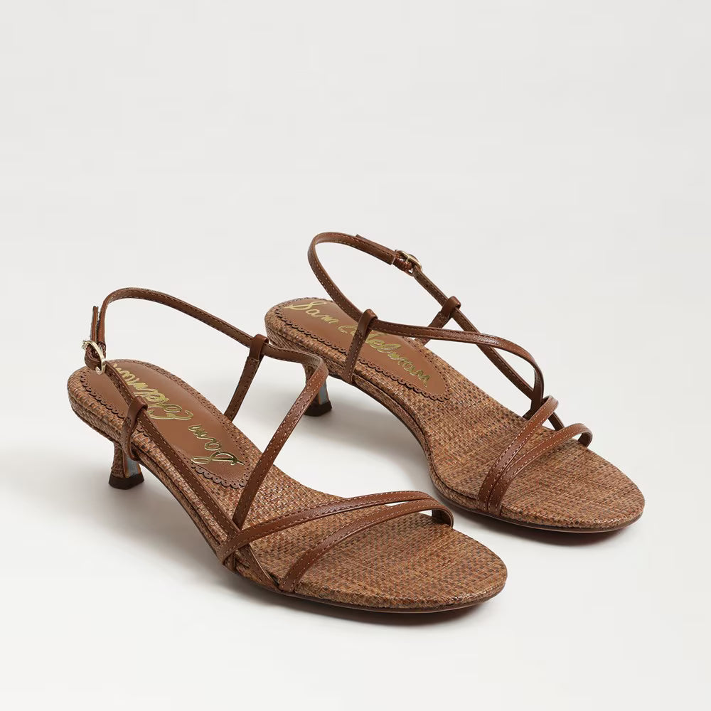 Sam Edelman Cora Kitten Heel Sandal in Rich Cognac Leather