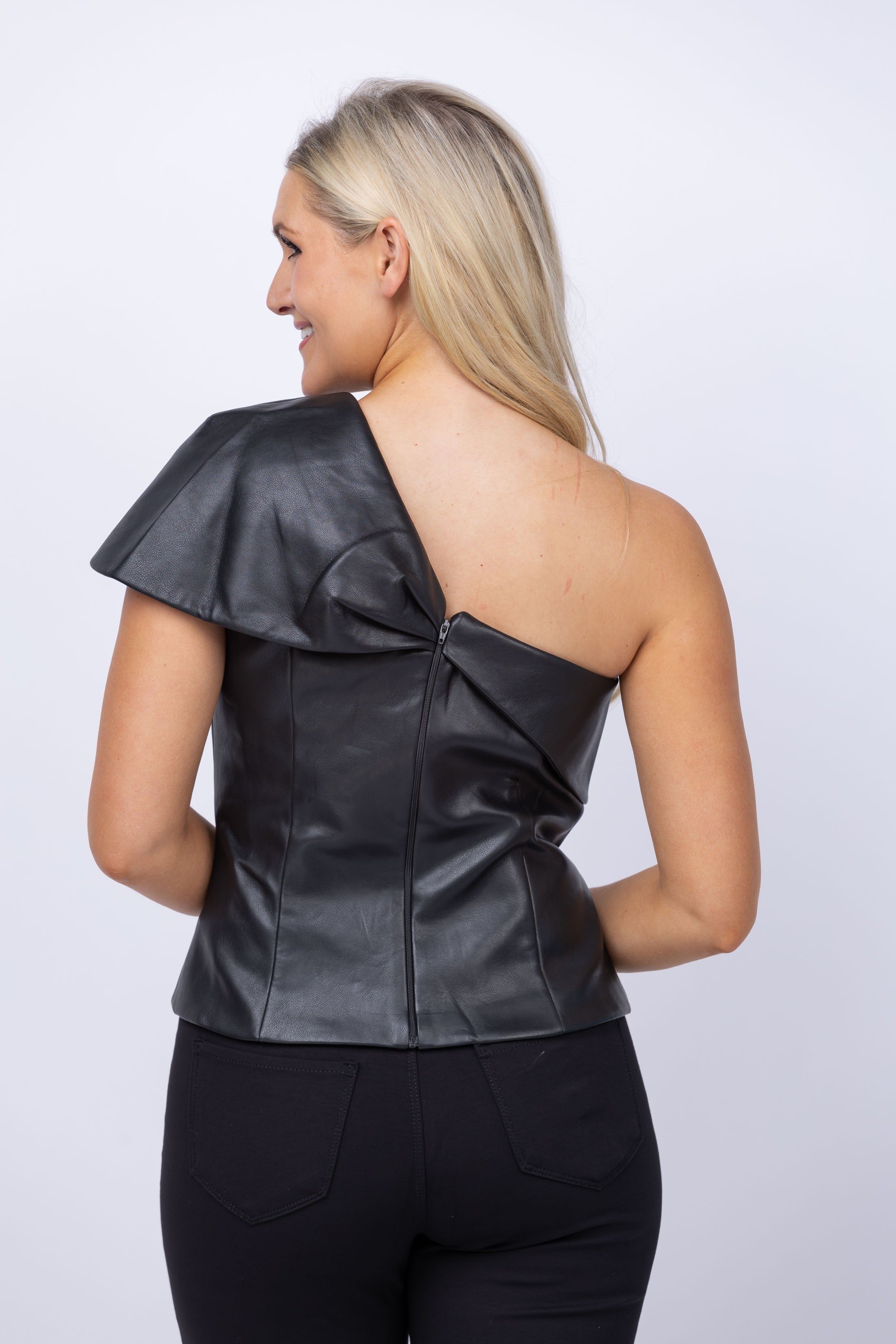 Faux leather outlet one shoulder top