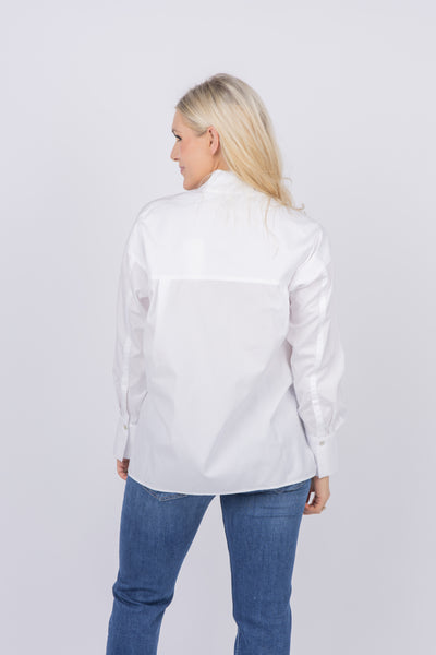 Vince Half Placket Stand Collar Top in Optic White