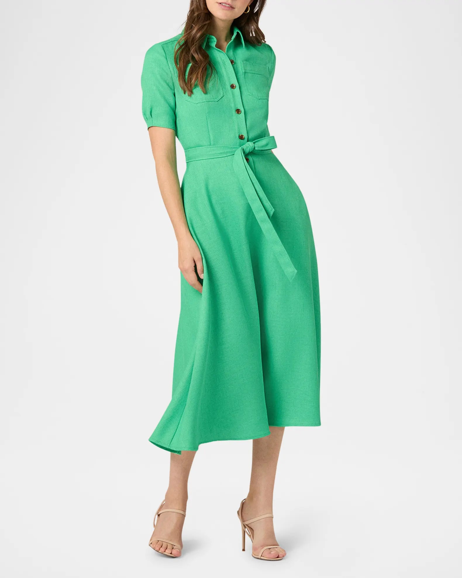 Dillon Tie-Waist Woven Midi Shirtdress 10 / Spring Green Dillon Tie-Waist Woven Midi Shirtdress 10 / Spring Green