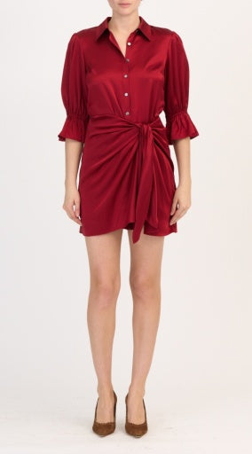 Cinq A Sept Fabbie Draped Mini Silk Shirtdress, Bordeaux, Women's, 2, Casual & Work Dresses Shirtdresses Button-Down Shirt Dresses