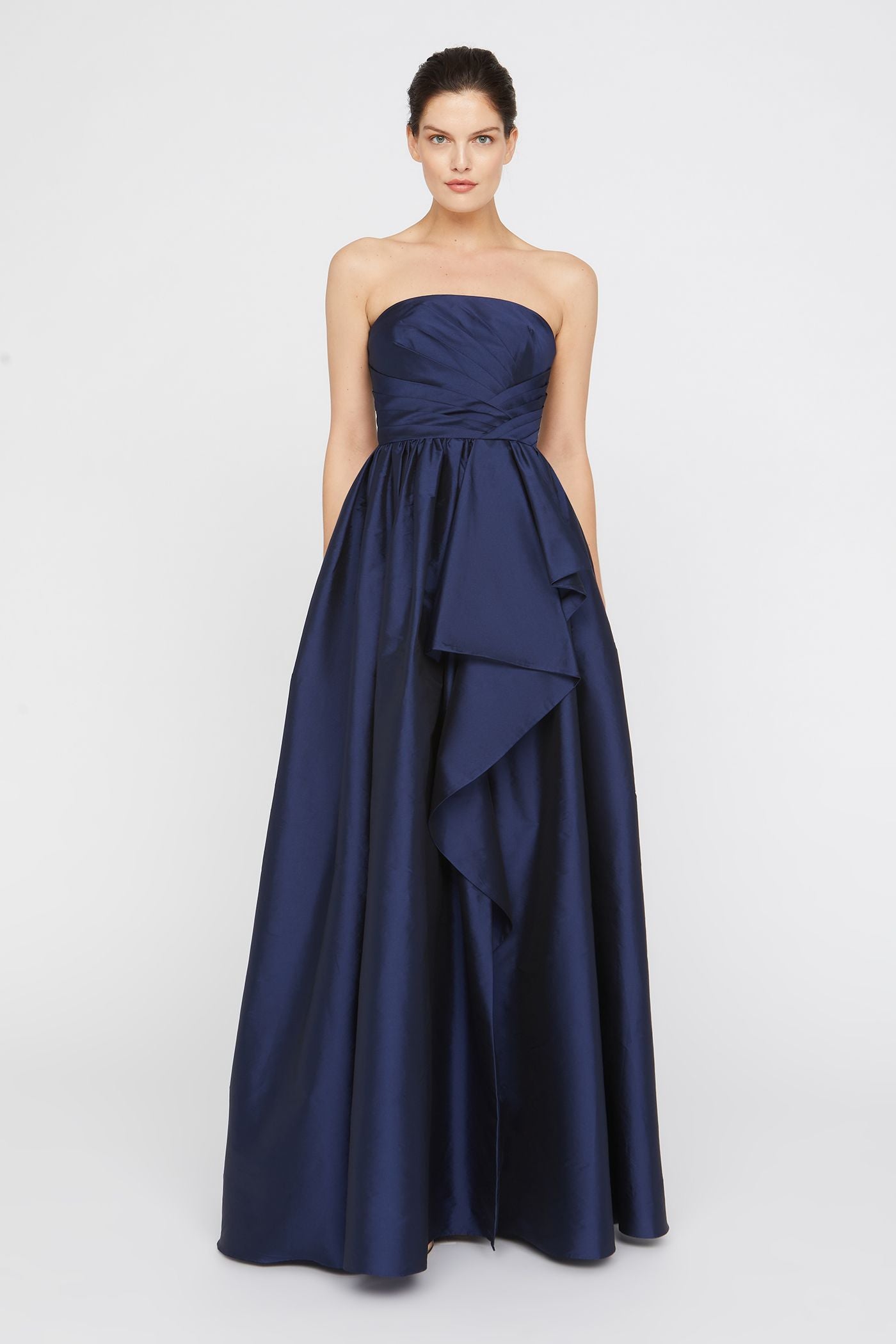 slim fit dress slacks Theia Women's Esmerina Taffeta Strapless Gown - Navy