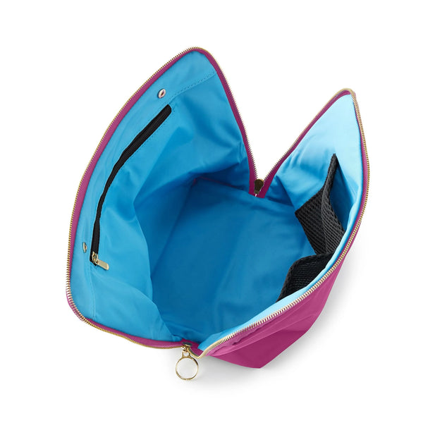 The Kusshi Makeup Bag Multiple Compartments Pink Fabric with Teal Interior