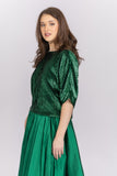 Emily Shalant Sequin Blouson with Dolman Sleeves in Emerald