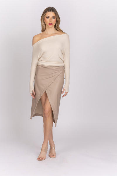 Enza Costa Matte Vegan Leather Wrap Skirt in Putty