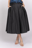 Emily Shalant Taffeta Tea Length Midi Skirt in Black
