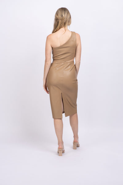 L'AGENCE Aliyah Asymmetric Faux Leather Cut-Out Dress