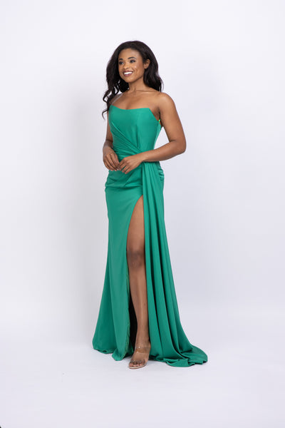 Jovani 09841 Ruched Bodice Strapless Dress Emerald