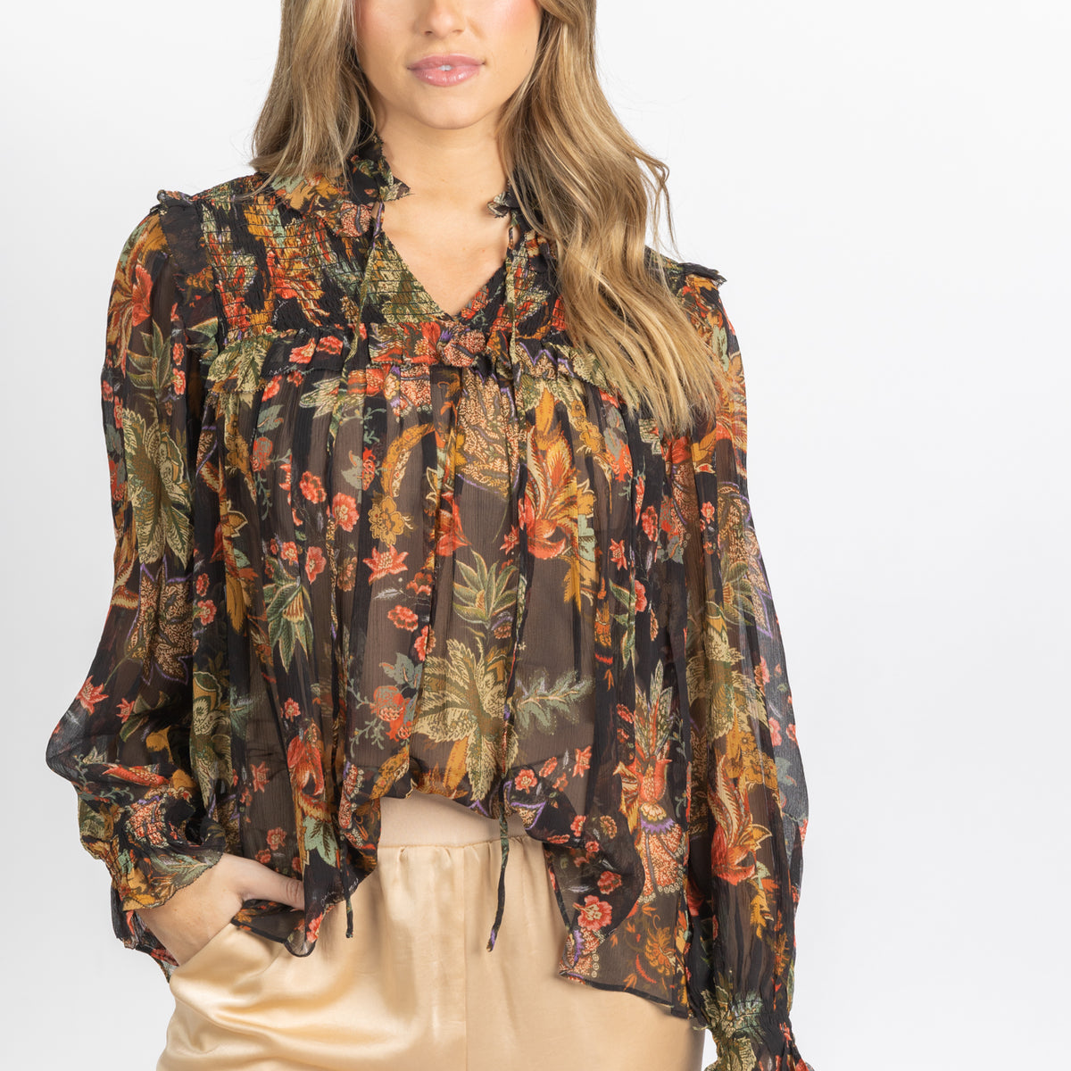 Cara Cara Michelle Blouse Multi Jacobean Black CoatTails