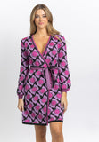DVF Alexia Sweater Jacquard Wrap Dress in Cube Geo Large Wine Pink