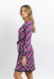 DVF Alexia Sweater Jacquard Wrap Dress in Cube Geo Large Wine Pink