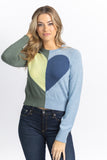White+Warren Cashmere Colorblock Heart Sweater Blue