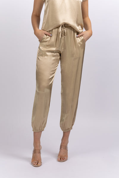 Nation Del Rey Satin Joggers in Toasted Marshmallow
