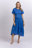 Frame Gathered Seam Skirt in Cornflower Blue