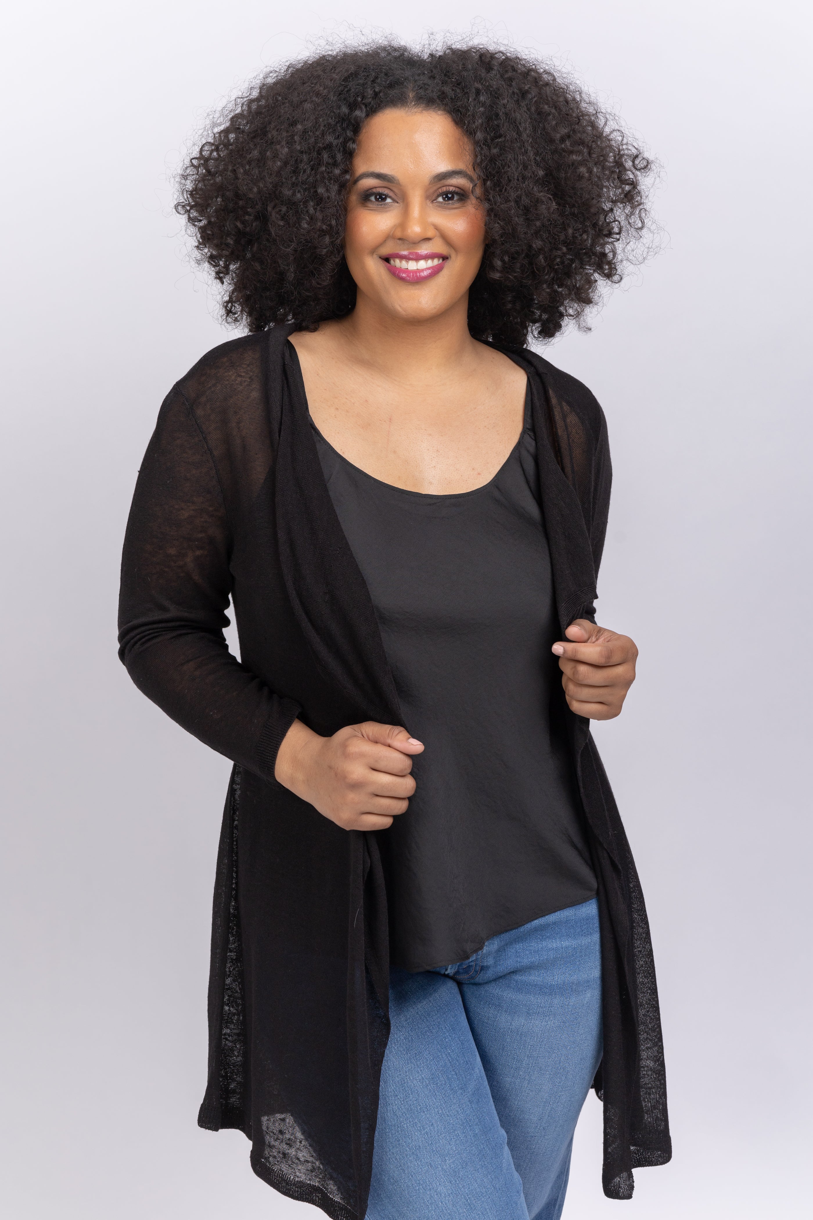 Nic Zoe Featherweight Drape Cardigan Black Onyx CoatTails