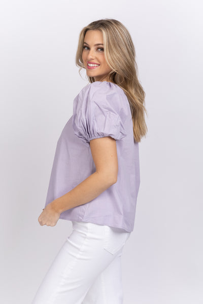 Never a Wallflower Gathered Neck Top Lavender