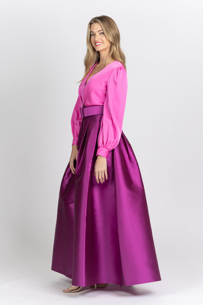 Sachin & Babi Zoe Belted Colorblocked Gown