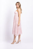 ML Monique Lhuillier Lace Midi Dress in Rose Quartz