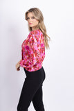 IRO Oralia Floral V-Neck Blouse in Pink Red
