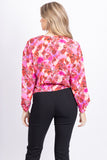 IRO Oralia Floral V-Neck Blouse in Pink Red