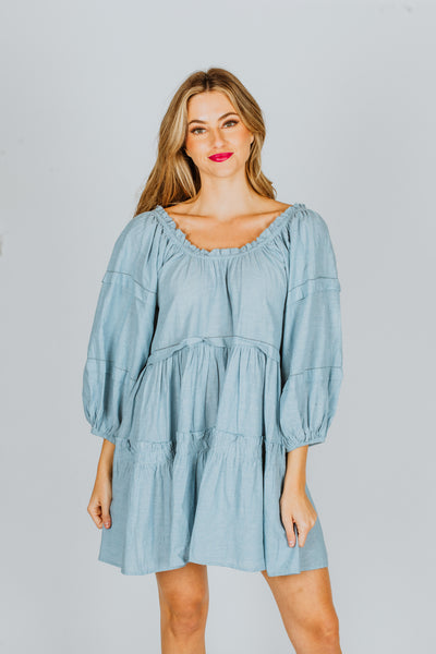 The Great The Short Nightingale Dress Light Chambray