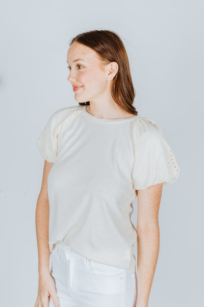 7 for all mankind Eyelet Puff Sleeve Tee In Ivory