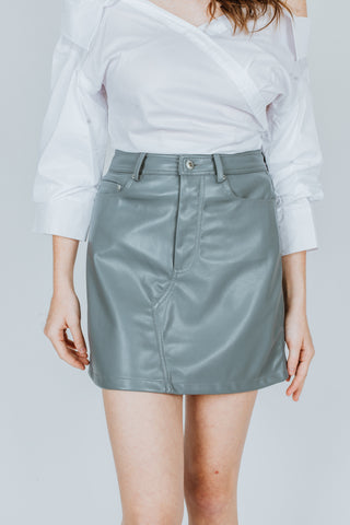 Jonathan Simkhai Melissa Quilted Vegan Leather Skirt in Green