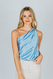 Cami NYC Darby One-Shoulder Silk Bodysuit Aqua