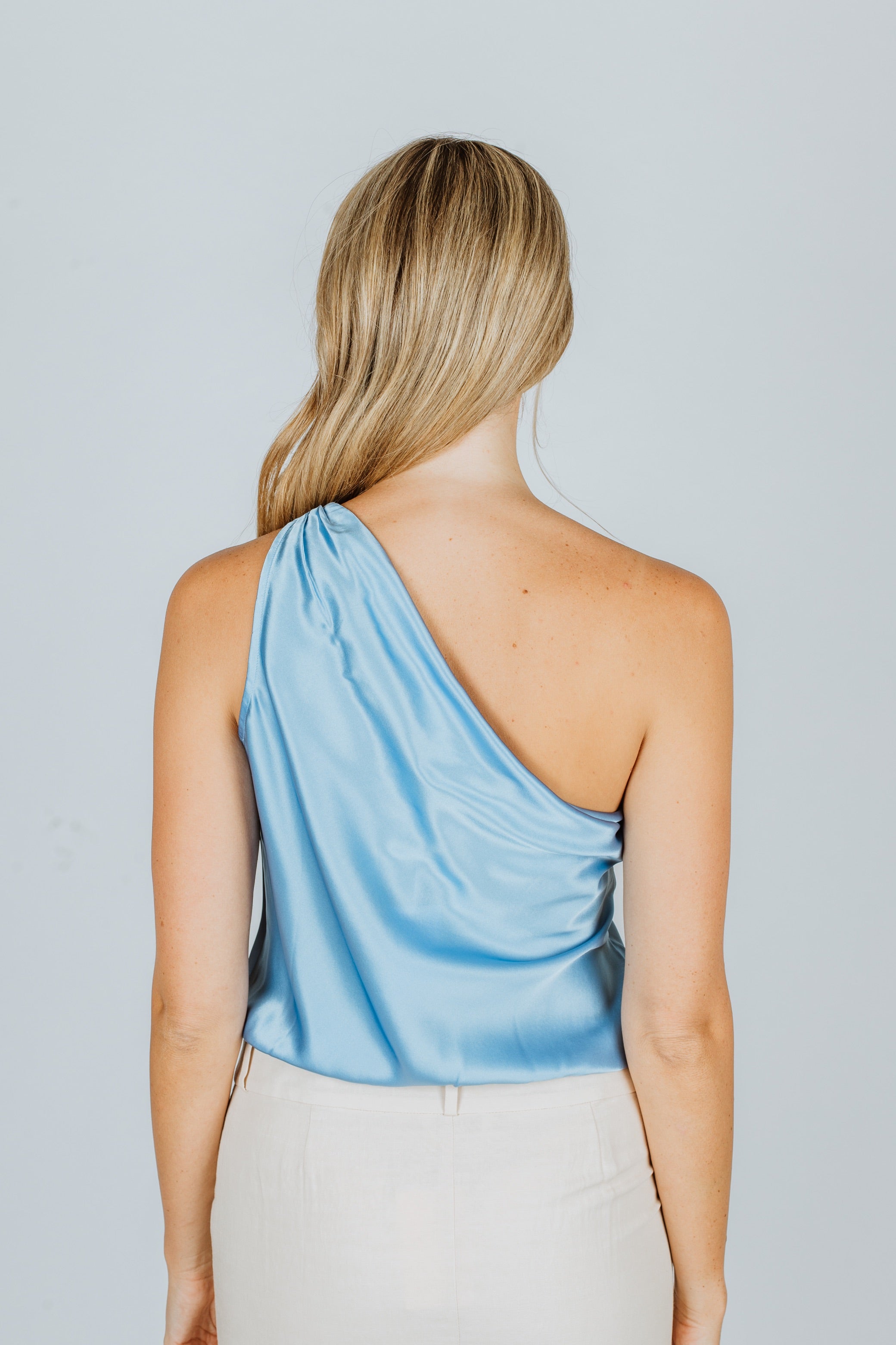 Cami NYC Darby One-Shoulder Silk Bodysuit Aqua