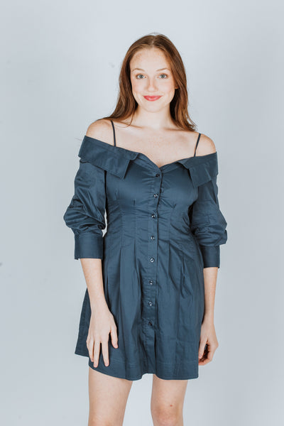 Simkhai Coda Cotton-Blend Off-The-Shoulder Mini Shirt Dress