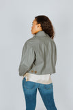 Vince Cropped Leather Flight Jacket Cropped Sea Stone